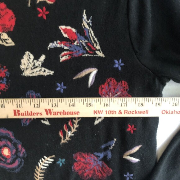 J Jill Black & Red Floral Cotton Sweater w/Wool Embroidery Blouse Top Size Large - Picture 4 of 5